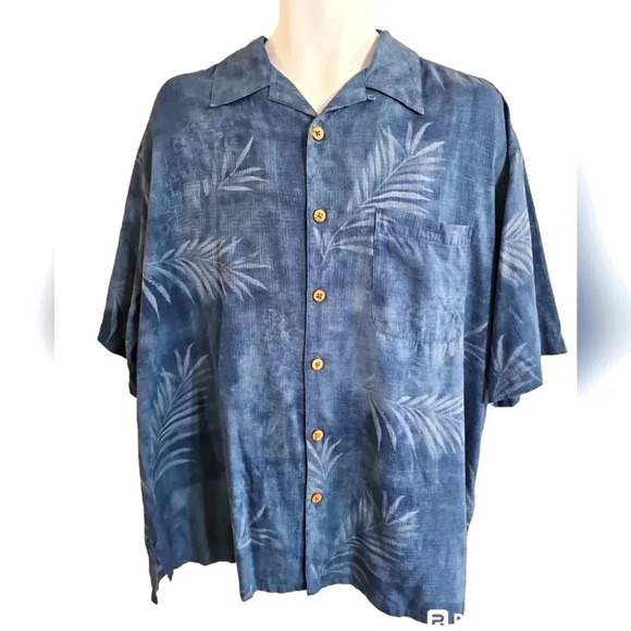 Vintage Banana Cabana Floral Silk Button Down Shirt Men X-Large Blue Vacation 90 - Picture 2 of 7